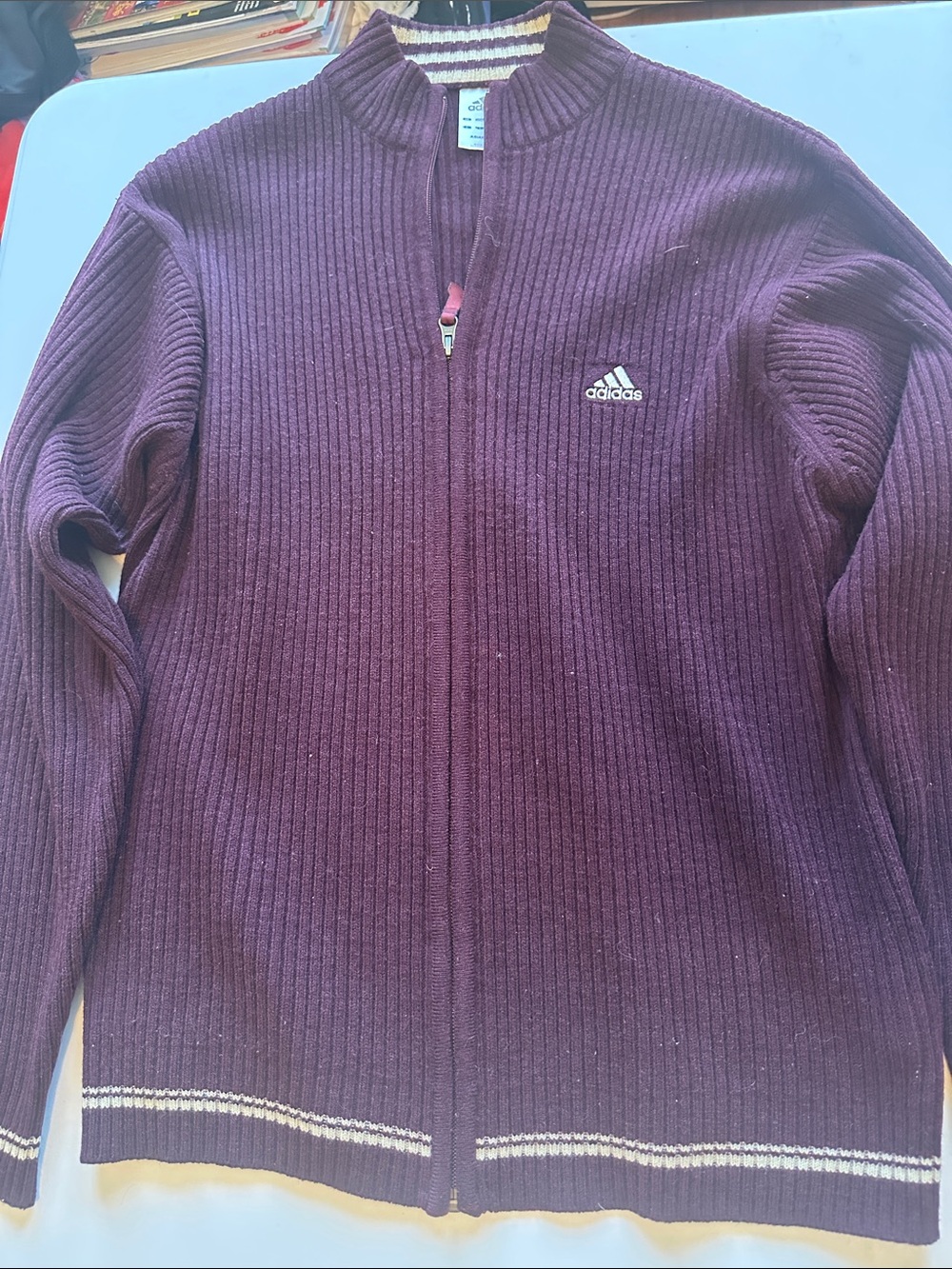 UNISEX adidas Full-Zip Ribbed Sweater Jacket in Plum